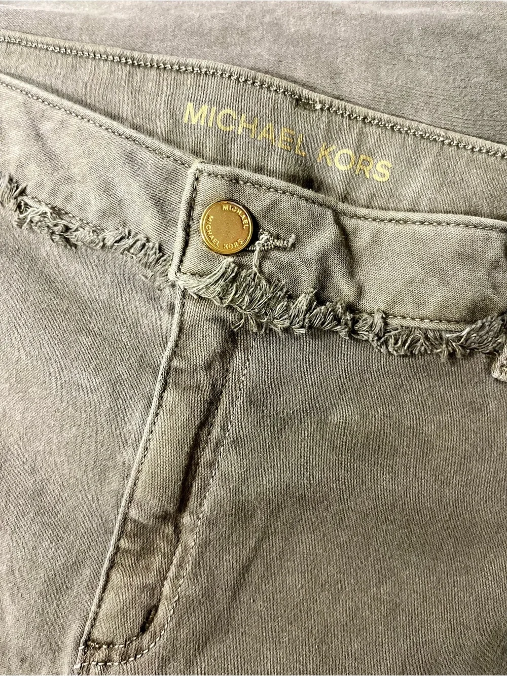 Brand New-Michael Kors Safari Green Basics Frayed Hem Jean Shorts